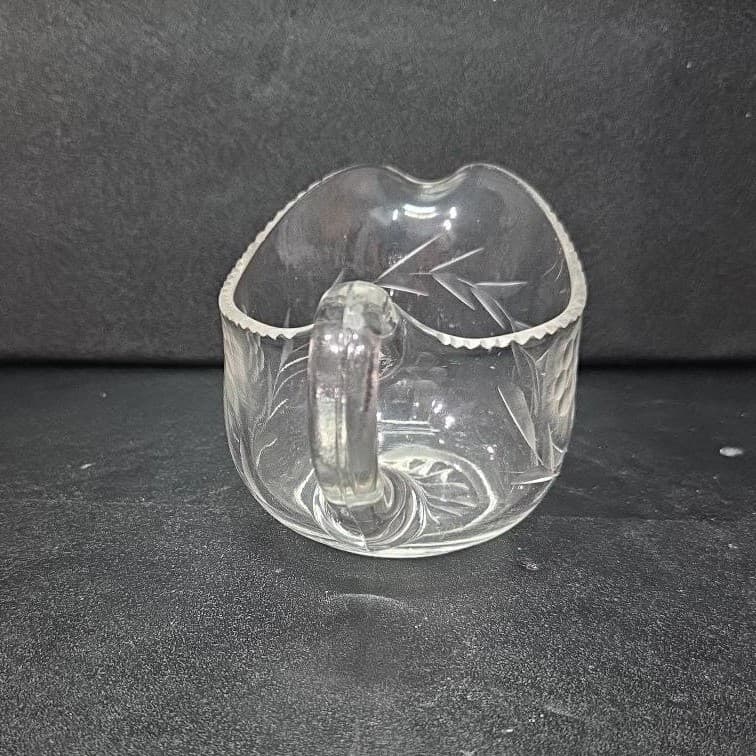 Floral Etched Crystal Creamer, Vintage Clear Glass Small Pitcher, Tableware - Thumbnail 5