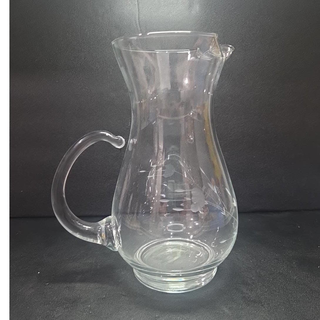 Princess House Heritage Crystal Pitcher, Vtg Floral Etched Glass, Beverage Jug - Thumbnail 2
