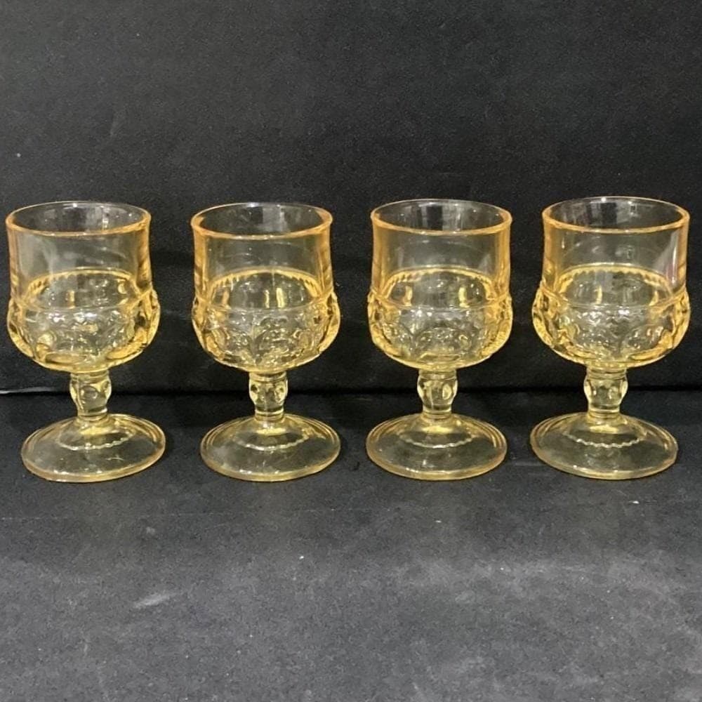 Indiana Glass Kings Crown Thumbprint Goblets, Set of 4, Vintage Yellow Stemware - Thumbnail 7