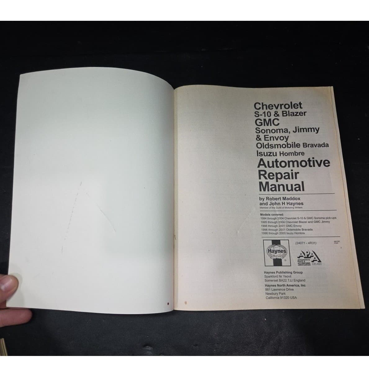 Haynes Repair Manual Chevrolet S10 GMC Sonoma Blazer Jimmy 1994-2004 24071 - Thumbnail 3