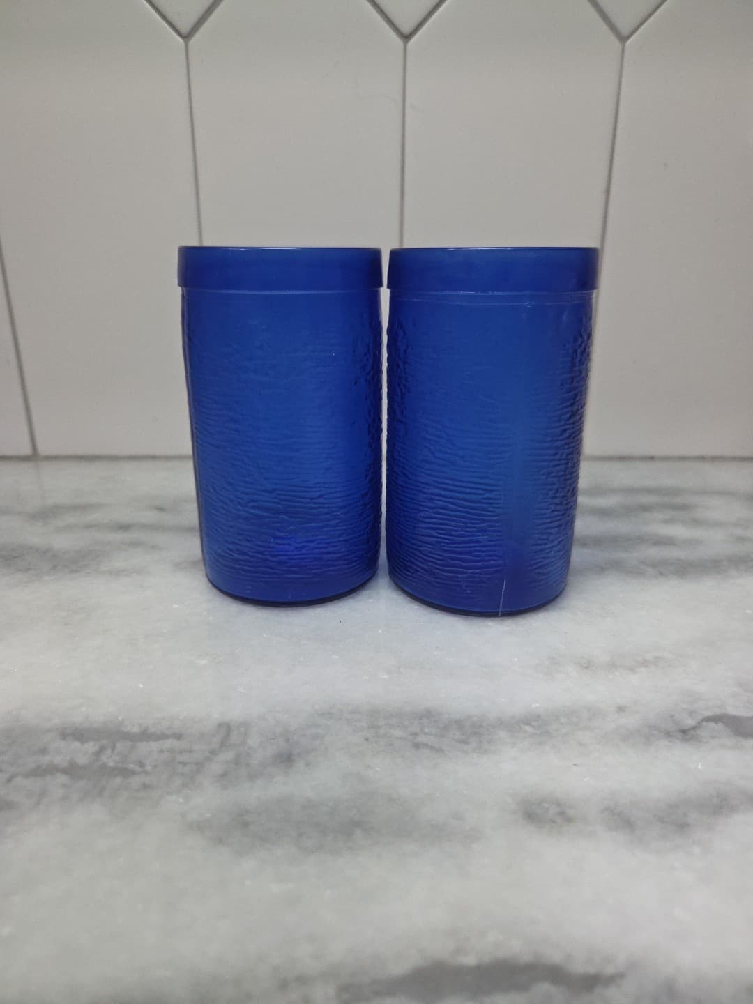Gelado Cobalt Blue Juice Glasses, Set of 2, 10 oz Textured Glass, 4.5" Tall
