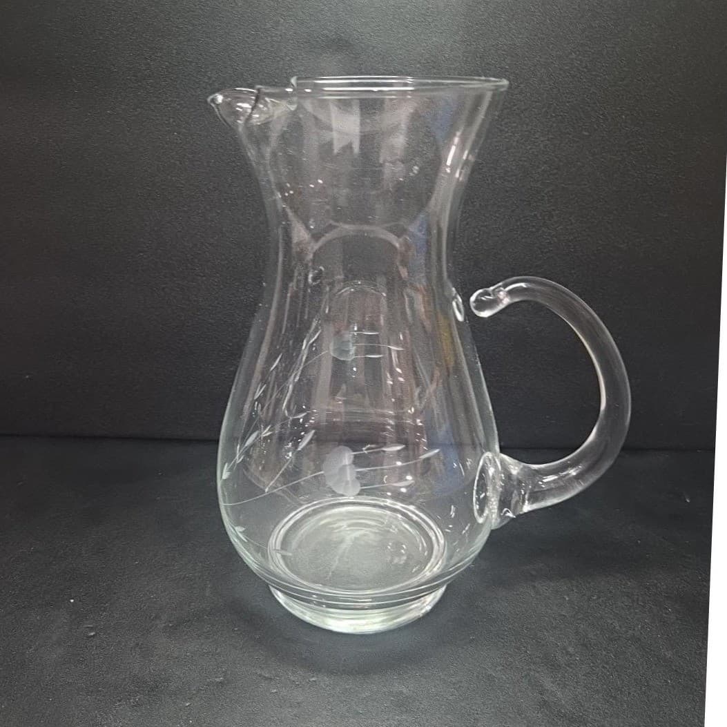 Princess House Heritage Crystal Pitcher, Vtg Floral Etched Glass, Beverage Jug - Thumbnail 4