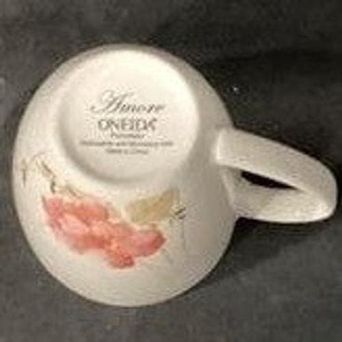 Oneida Amore Coffee Cups Mugs White Porcelain Pink Floral Watercolor Set of 2 - Thumbnail 5