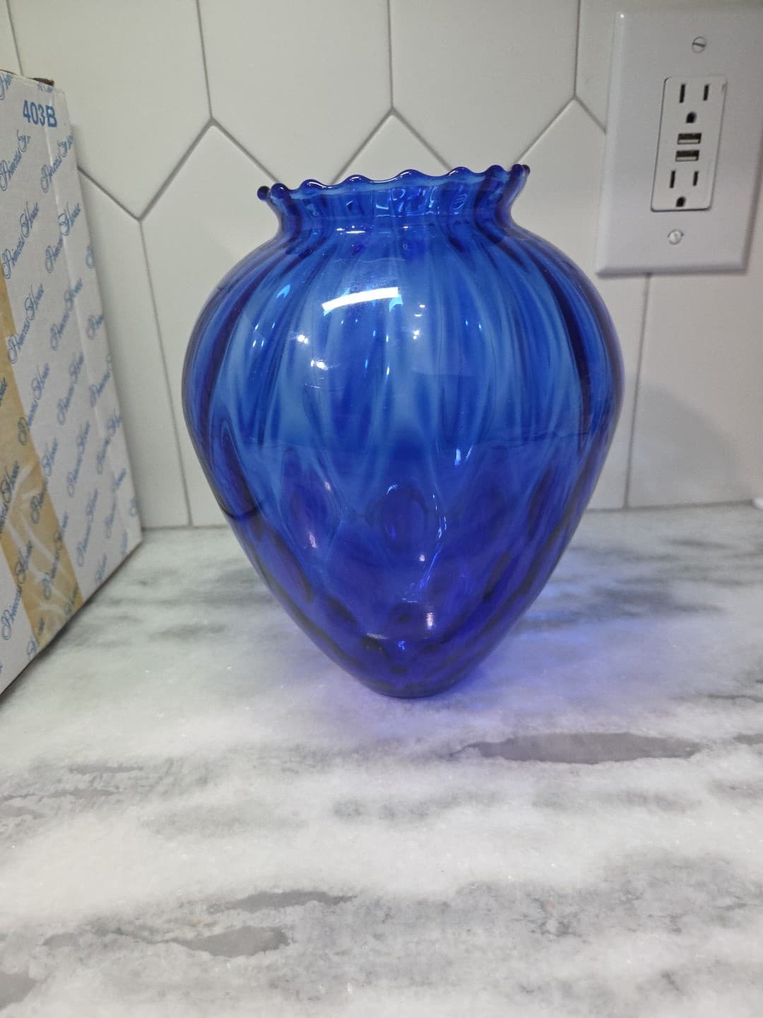 Princess House Cobalt Blue Crystal Vase, Scallop Edge Vase, Decorative Vase - Thumbnail 3
