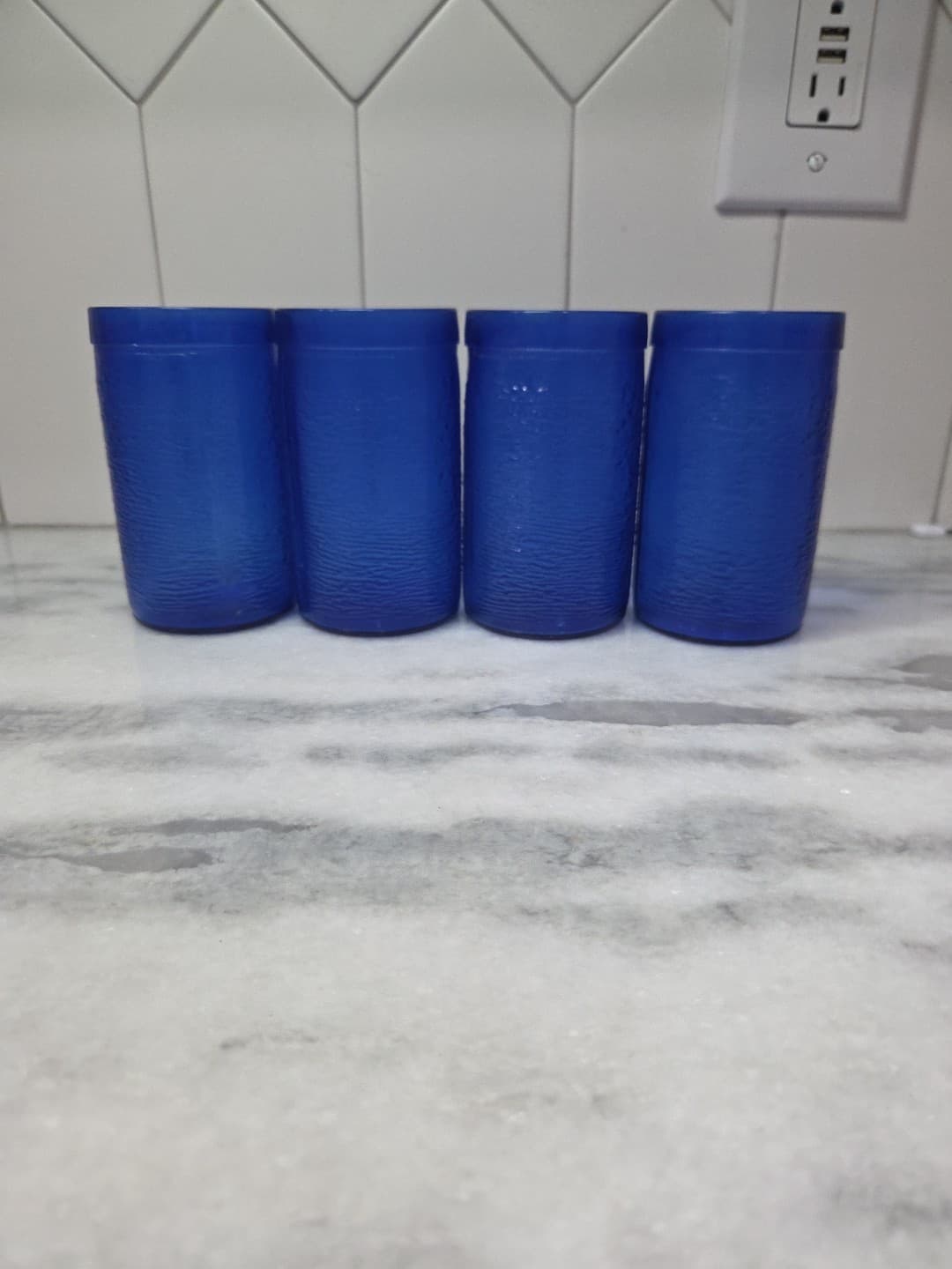 Gelado Cobalt Blue Juice Glasses, Set of 4, 10 oz Textured Glass, 4.5" Tall - Thumbnail 2