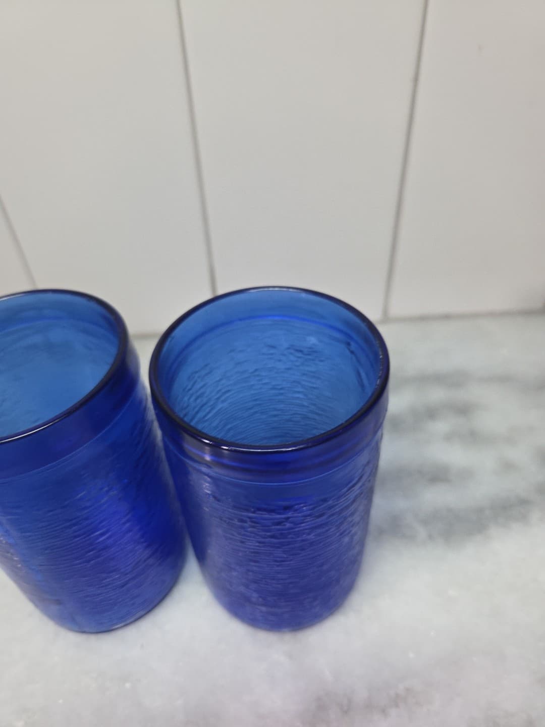 Gelado Cobalt Blue Juice Glasses, Set of 2, 10 oz Textured Glass, 4.5" Tall - Thumbnail 5