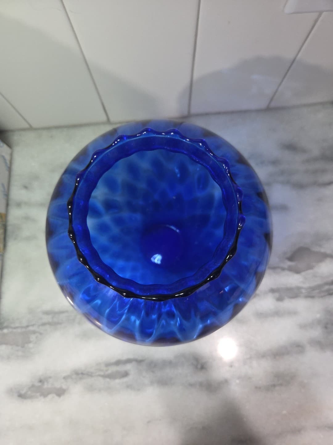 Princess House Cobalt Blue Crystal Vase, Scallop Edge Vase, Decorative Vase - Thumbnail 6