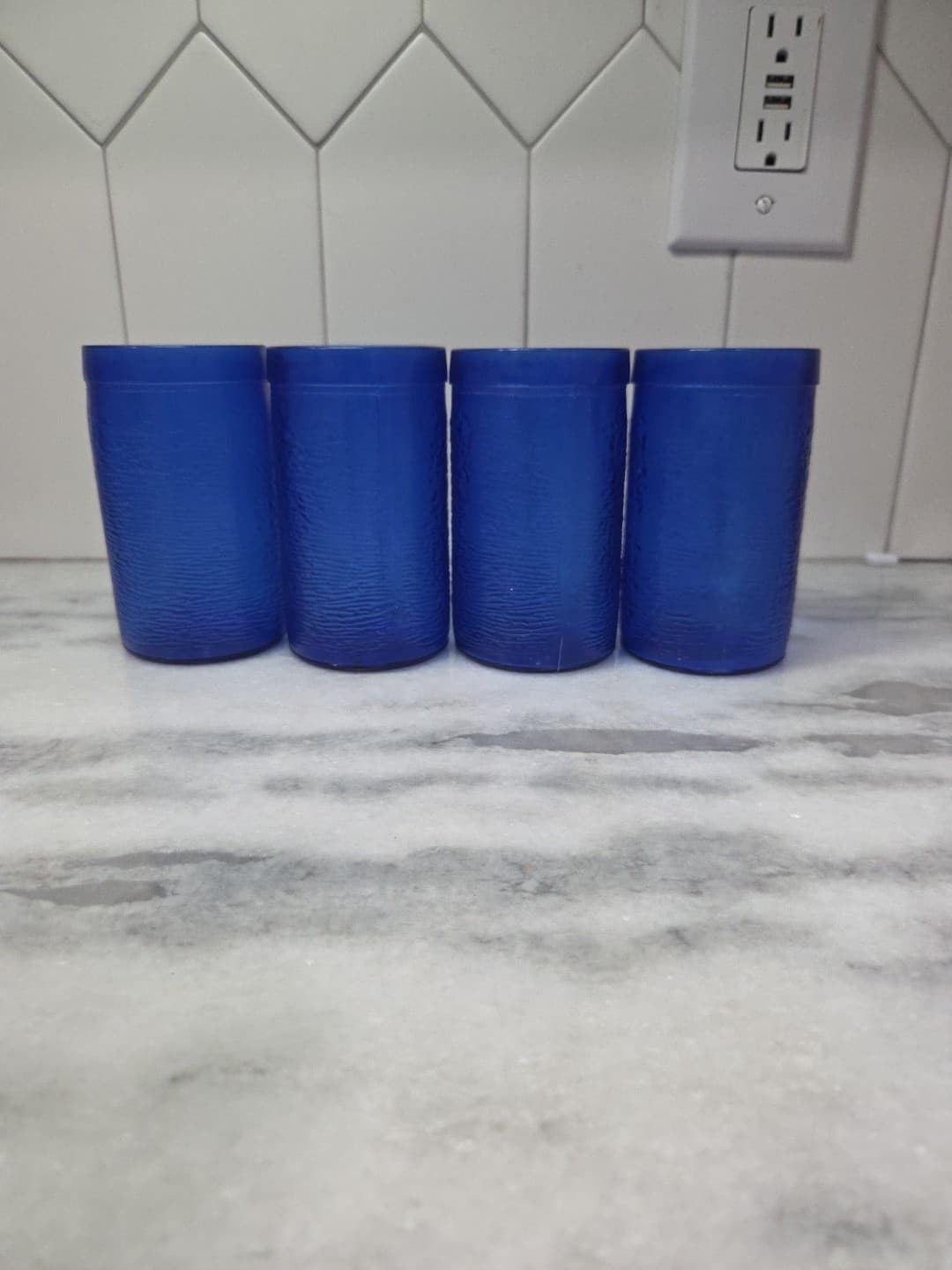 Gelado Cobalt Blue Juice Glasses, Set of 4, 10 oz Textured Glass, 4.5" Tall