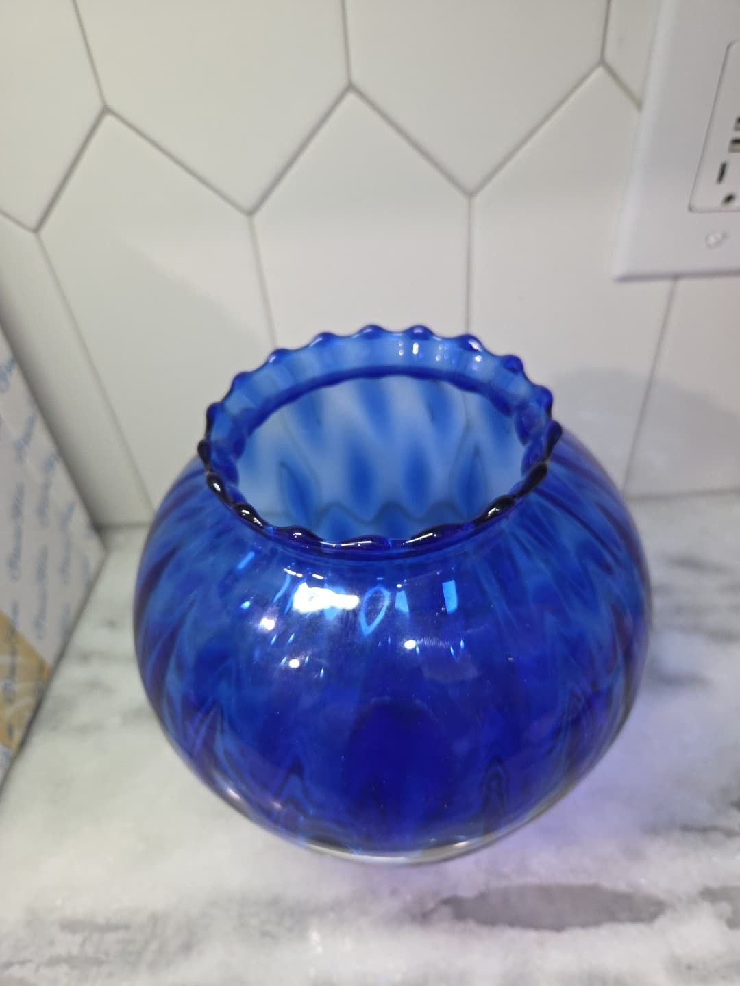 Princess House Cobalt Blue Crystal Vase, Scallop Edge Vase, Decorative Vase - Thumbnail 5