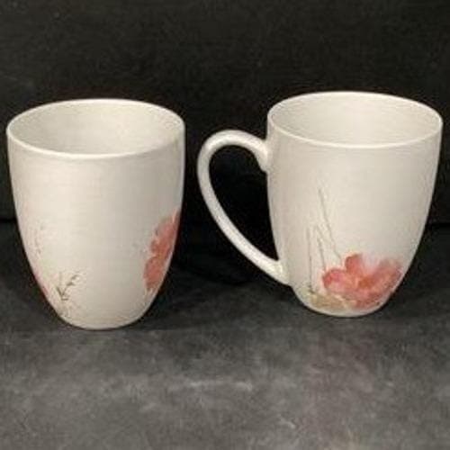 Oneida Amore Coffee Cups Mugs White Porcelain Pink Floral Watercolor Set of 2 - Thumbnail 9