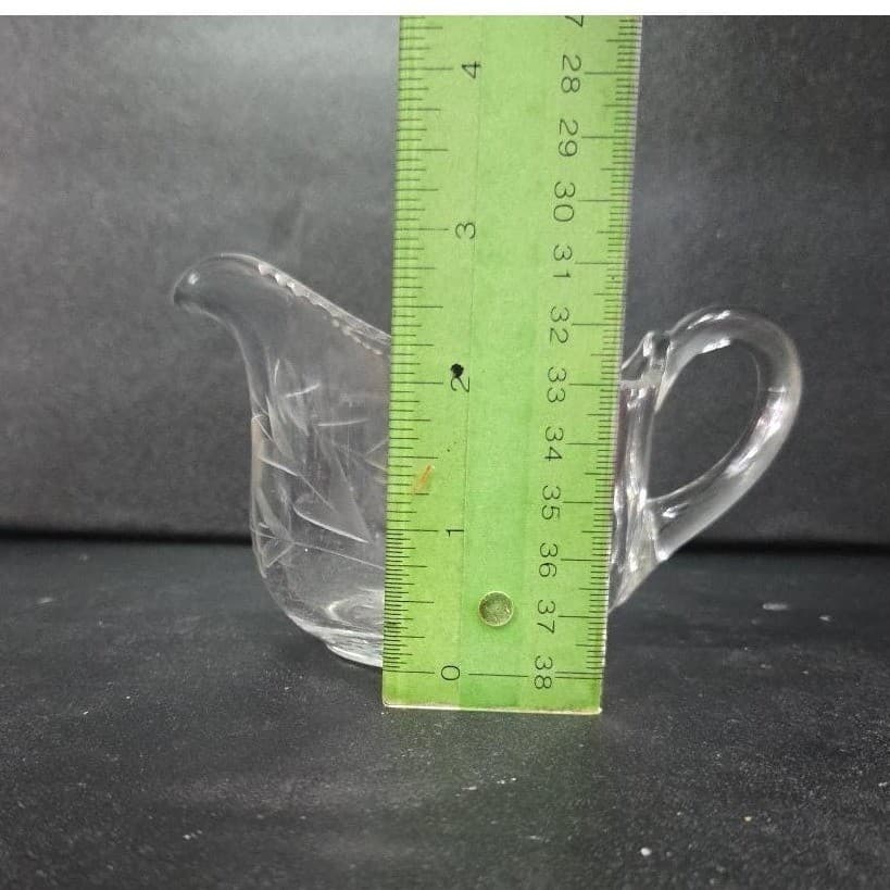 Floral Etched Crystal Creamer, Vintage Clear Glass Small Pitcher, Tableware - Thumbnail 9