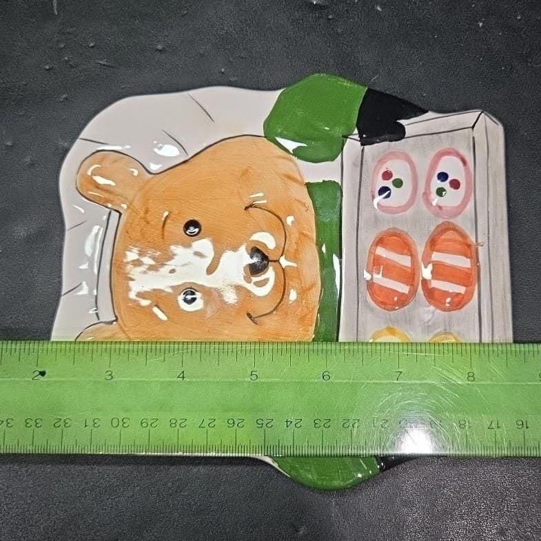 Bear Baking Design Hotplate, Hand-Painted Ceramic Kitchen Trivet, Accessory - Thumbnail 5