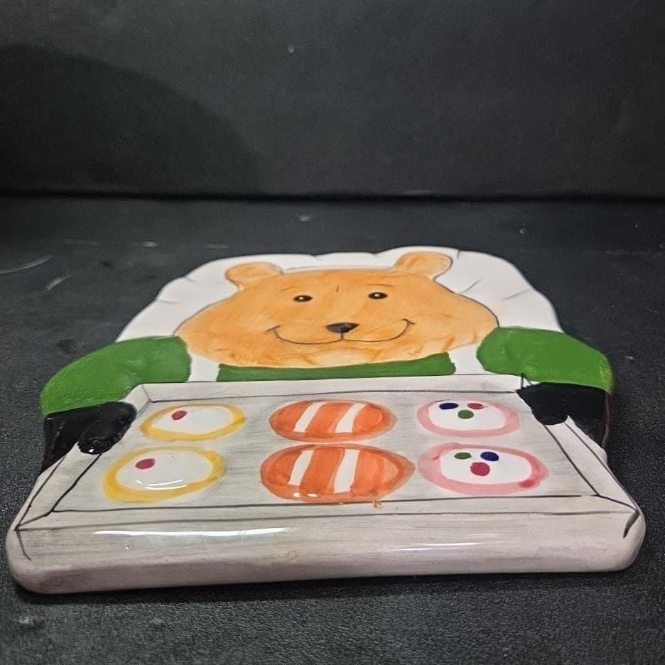 Bear Baking Design Hotplate, Hand-Painted Ceramic Kitchen Trivet, Accessory - Thumbnail 6