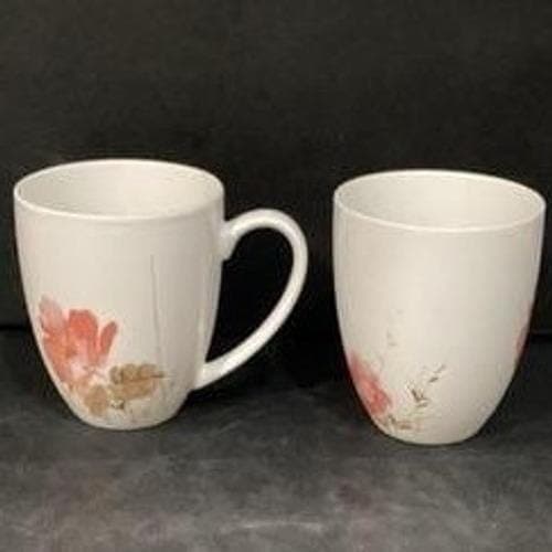 Oneida Amore Coffee Cups Mugs White Porcelain Pink Floral Watercolor Set of 2 - Thumbnail 8