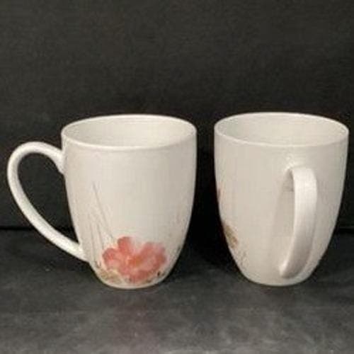 Oneida Amore Coffee Cups Mugs White Porcelain Pink Floral Watercolor Set of 2 - Thumbnail 10