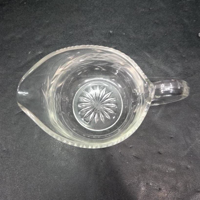 Floral Etched Crystal Creamer, Vintage Clear Glass Small Pitcher, Tableware - Thumbnail 7