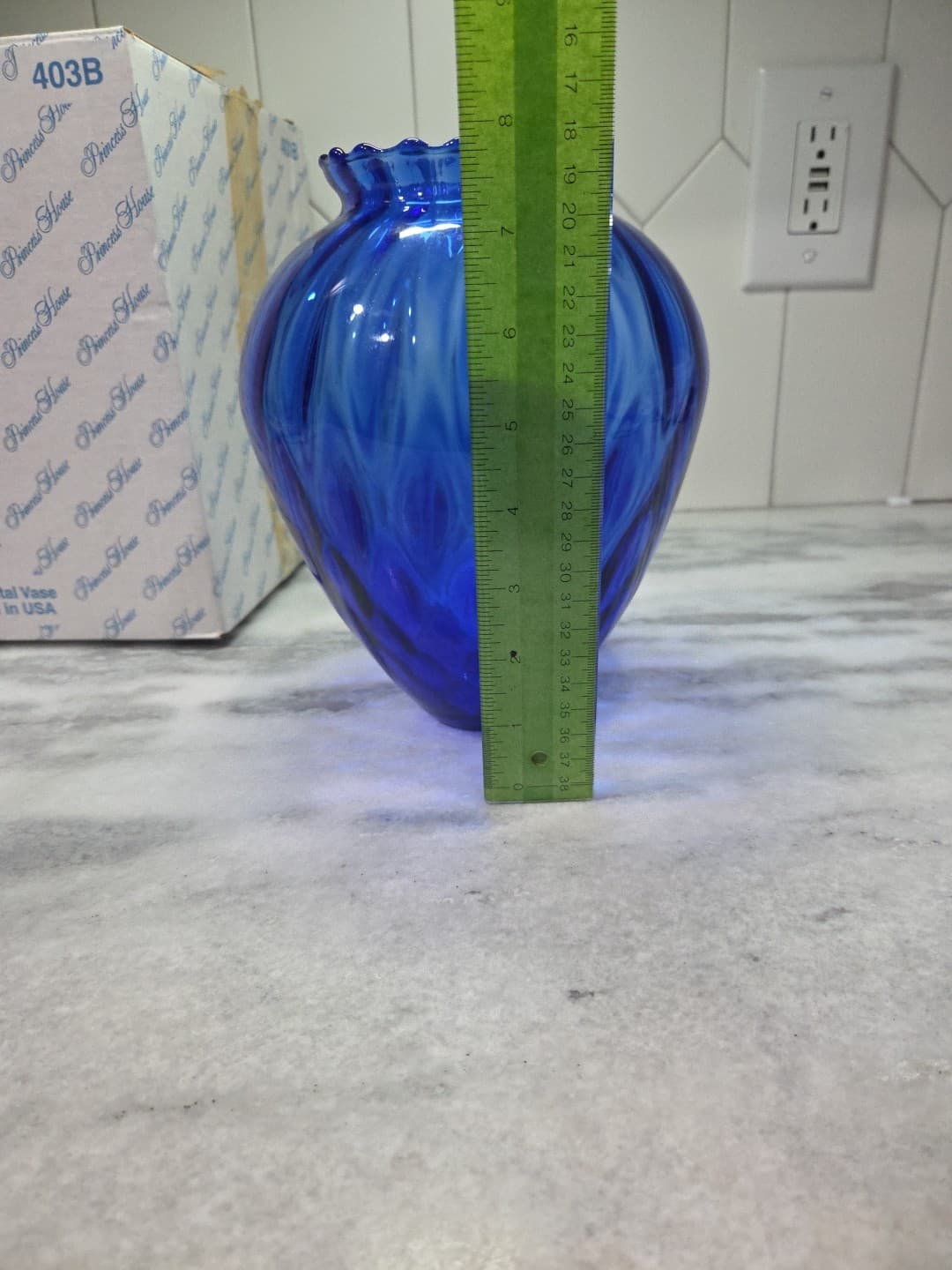 Princess House Cobalt Blue Crystal Vase, Scallop Edge Vase, Decorative Vase - Thumbnail 9