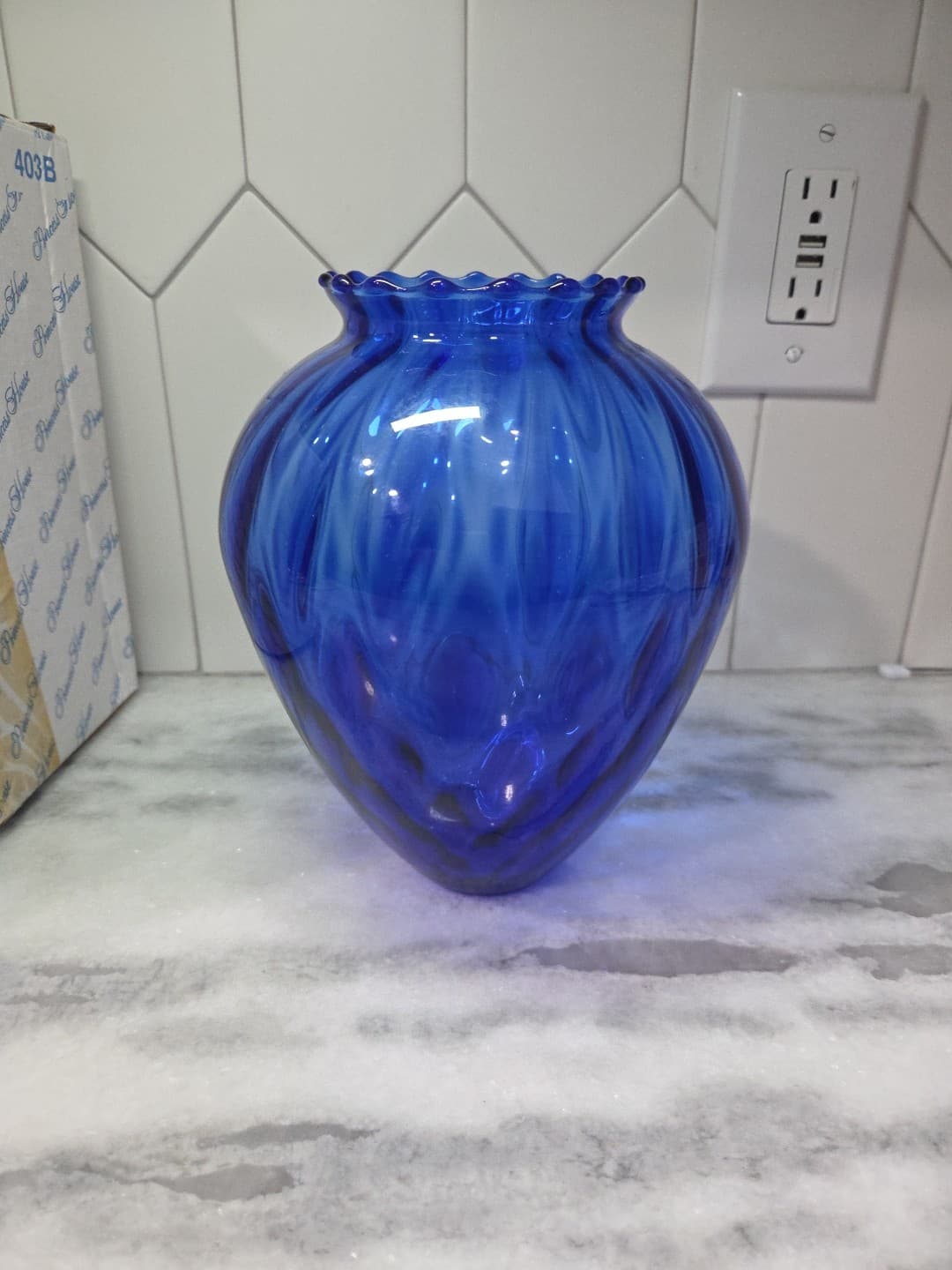 Princess House Cobalt Blue Crystal Vase, Scallop Edge Vase, Decorative Vase - Thumbnail 2