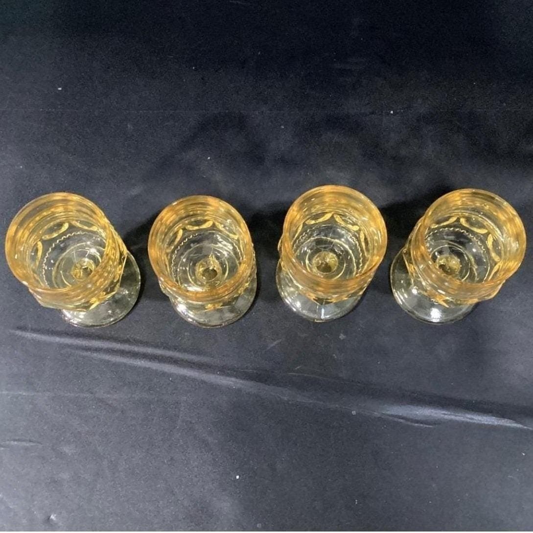 Indiana Glass Kings Crown Thumbprint Goblets, Set of 4, Vintage Yellow Stemware - Thumbnail 5