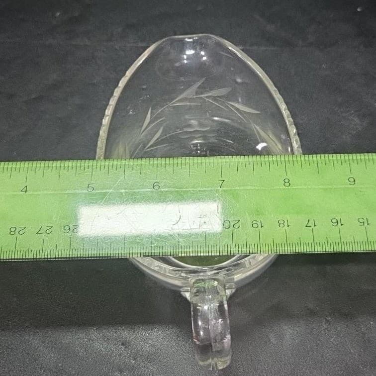 Floral Etched Crystal Creamer, Vintage Clear Glass Small Pitcher, Tableware - Thumbnail 10