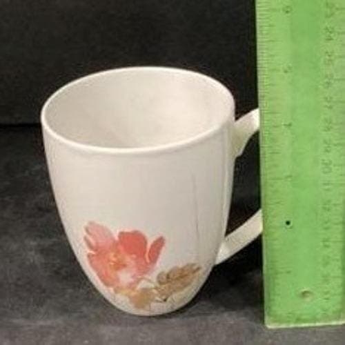 Oneida Amore Coffee Cups Mugs White Porcelain Pink Floral Watercolor Set of 2 - Thumbnail 2
