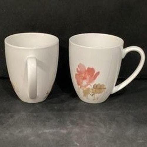 Oneida Amore Coffee Cups Mugs White Porcelain Pink Floral Watercolor Set of 2 - Thumbnail 7