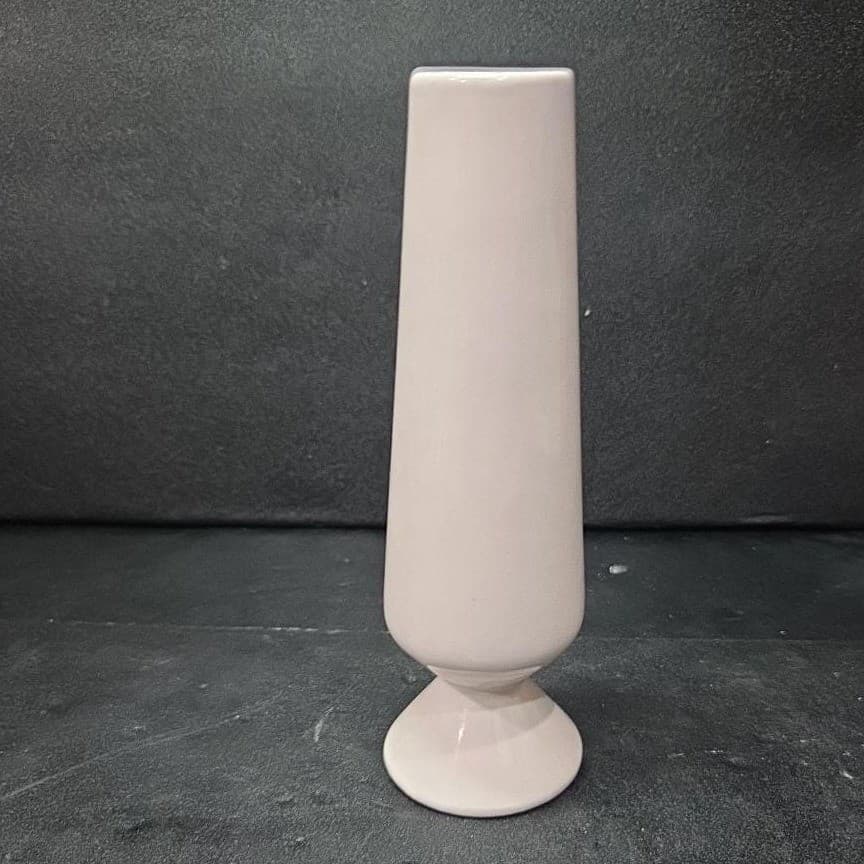 Cream Ceramic Bud Vase, Vintage Mid Century Signed Pottery, Footed Mantel Decor - Thumbnail 4