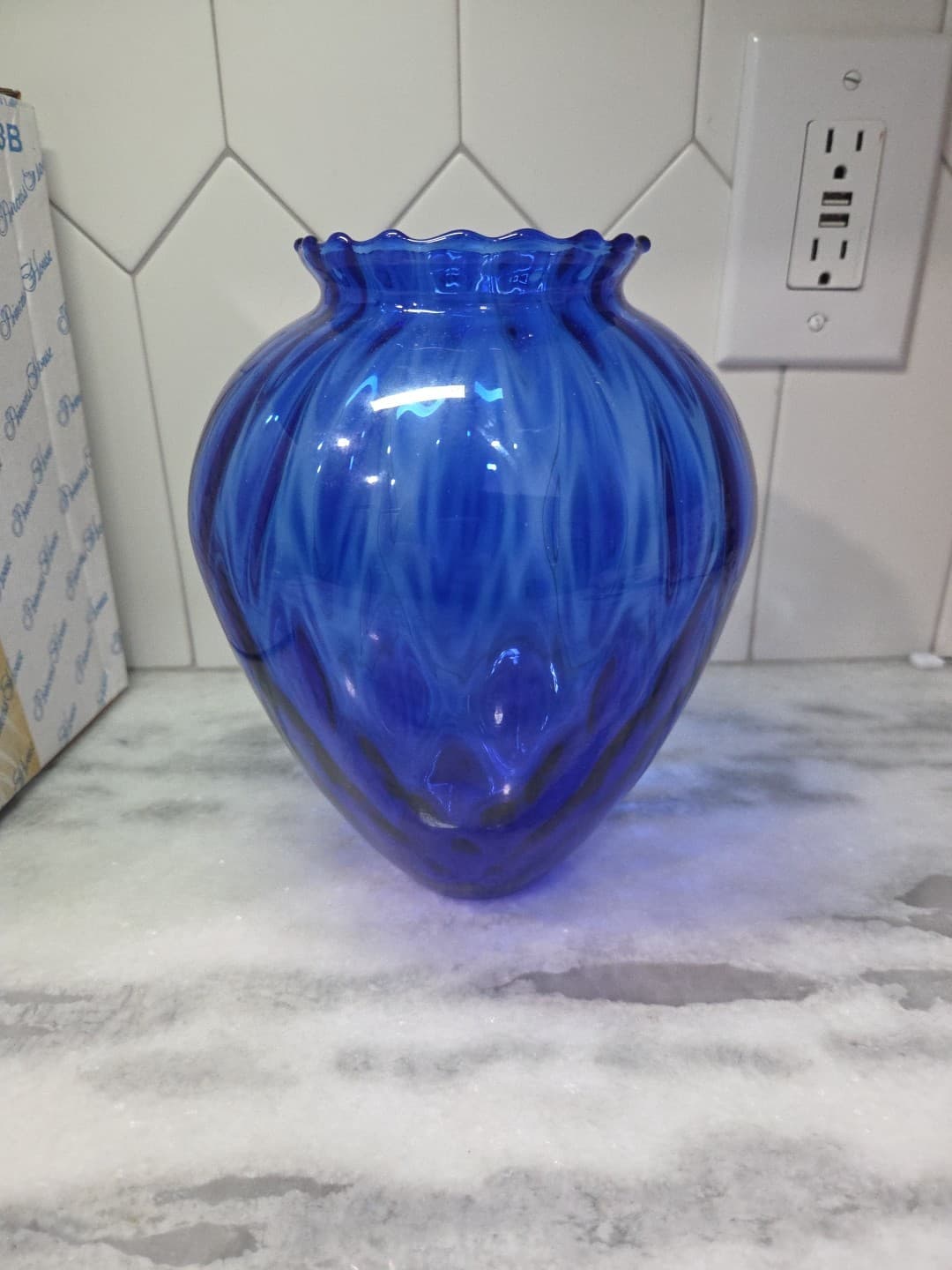 Princess House Cobalt Blue Crystal Vase, Scallop Edge Vase, Decorative Vase - Thumbnail 4