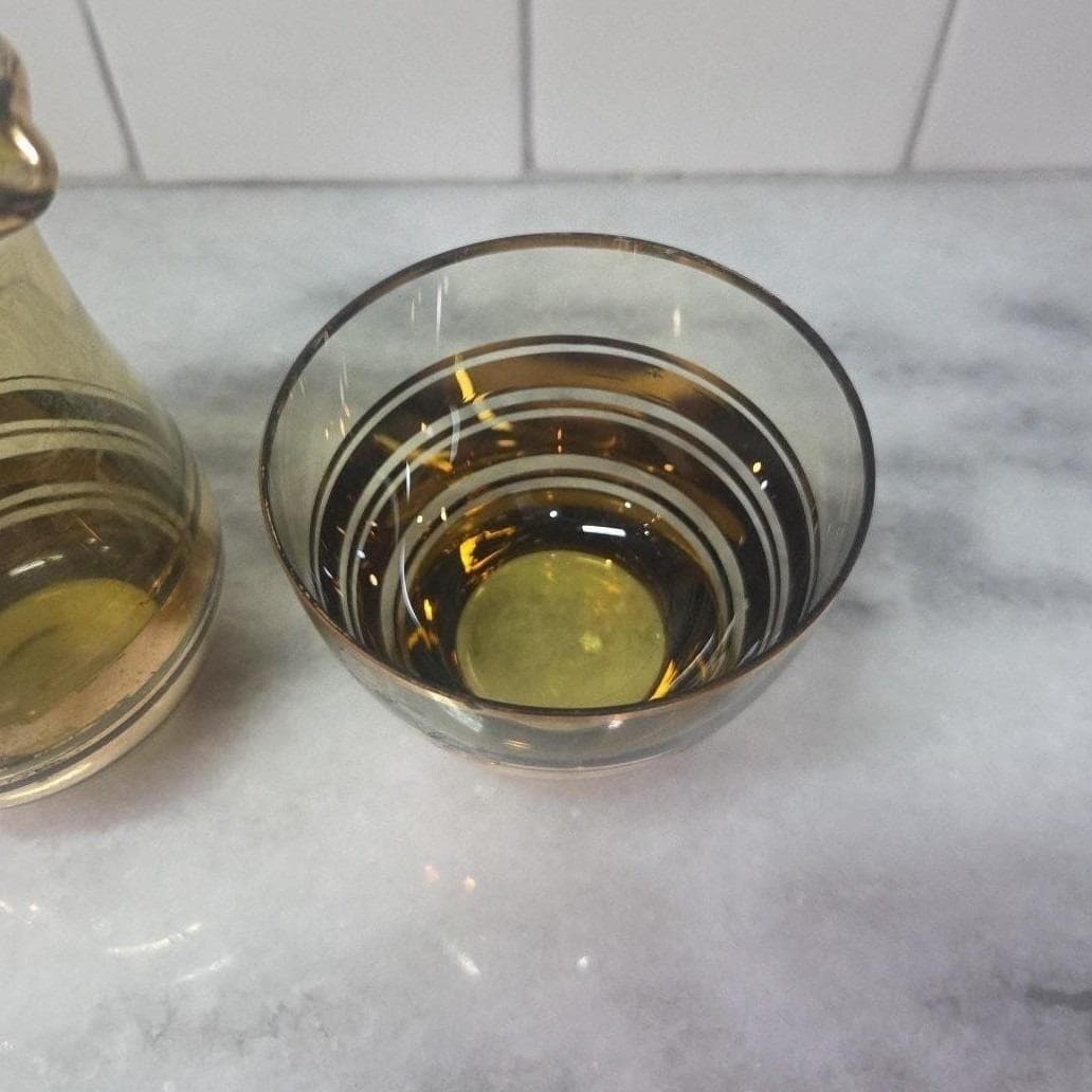 Amber Sugar Bowl & Creamer Set, Vintage Gold Rim Tableware, Macbeth-Evans Style - Thumbnail 6