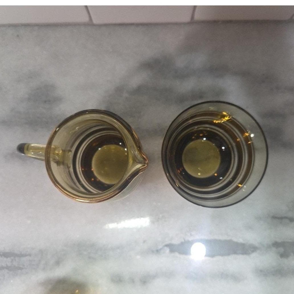 Amber Sugar Bowl & Creamer Set, Vintage Gold Rim Tableware, Macbeth-Evans Style - Thumbnail 4