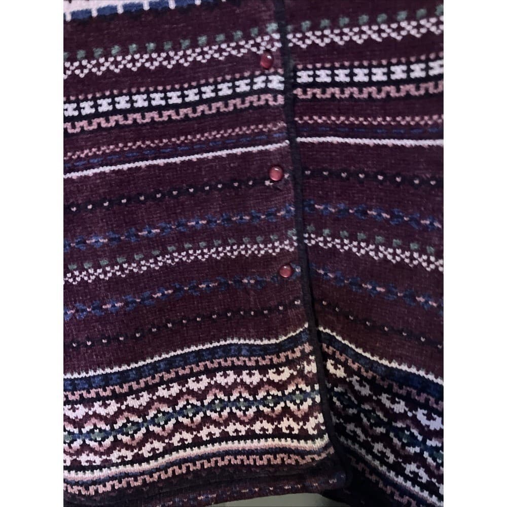 Dressbarn Fair Isle Cardigan Sweater, Women's Medium, Burgundy Knit Button Front - Thumbnail 7