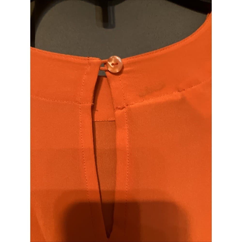 Boutique Women Orange Blouse, Women's Petite Top, Keyhole Back, 100% Silk - Thumbnail 6