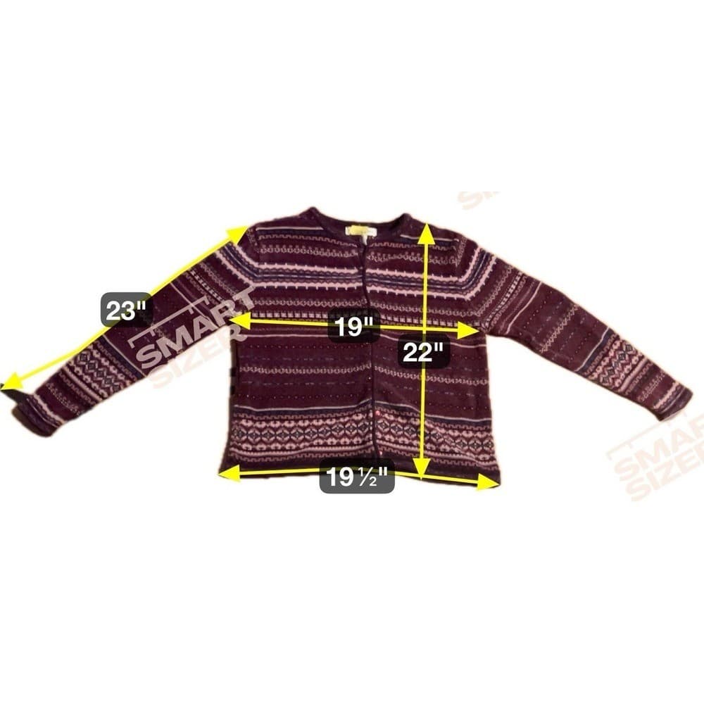 Dressbarn Fair Isle Cardigan Sweater, Women's Medium, Burgundy Knit Button Front - Thumbnail 2