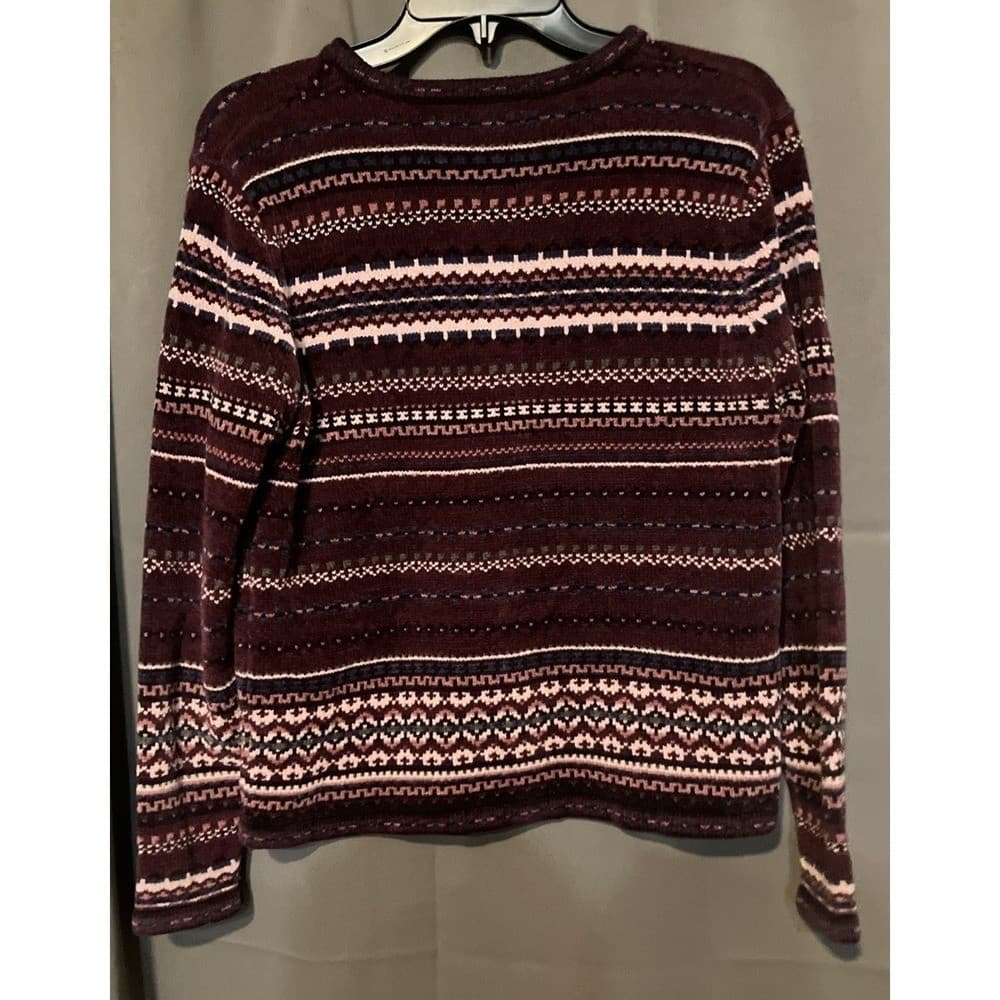 Dressbarn Fair Isle Cardigan Sweater, Women's Medium, Burgundy Knit Button Front - Thumbnail 4