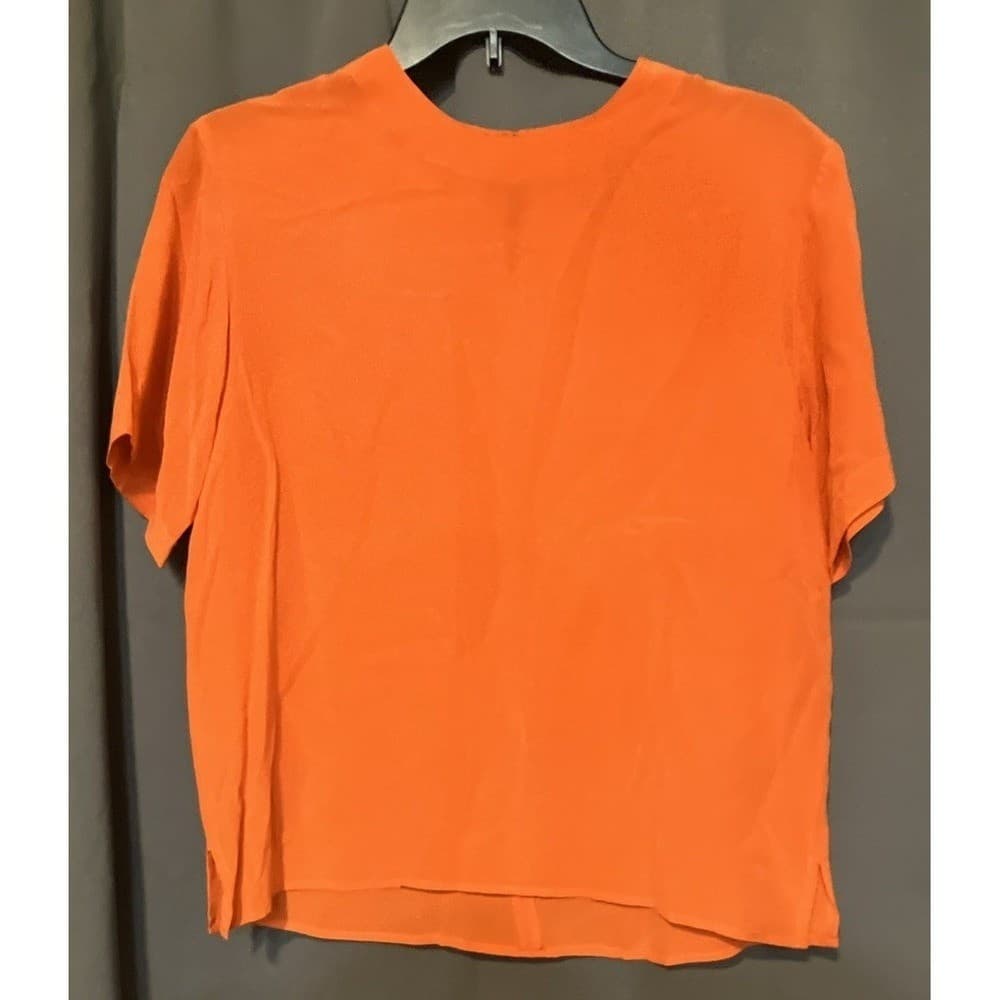 Boutique Women Orange Blouse, Women's Petite Top, Keyhole Back, 100% Silk - Thumbnail 3