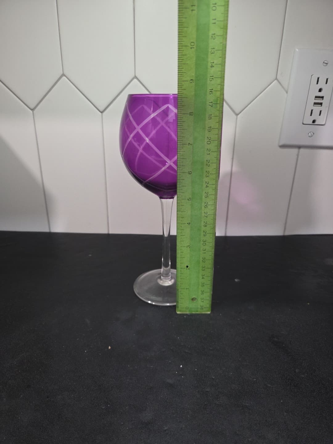 Pier 1 Amethyst Diamond Etch Wine Goblet, 8.75" Purple Balloon Glass Replacement - Thumbnail 8