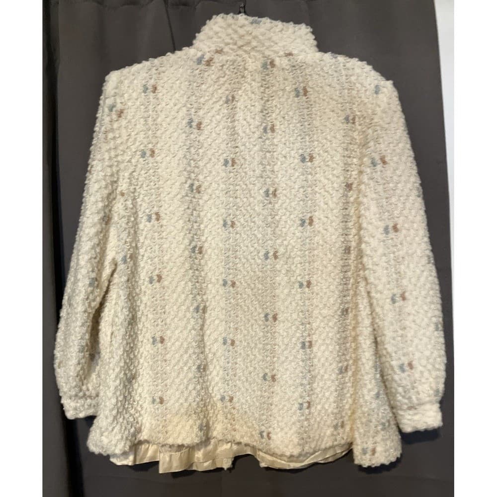 Cream Textured Boucle Knit Mock Neck, Vintage Button Front Jacket, Women's - Thumbnail 4