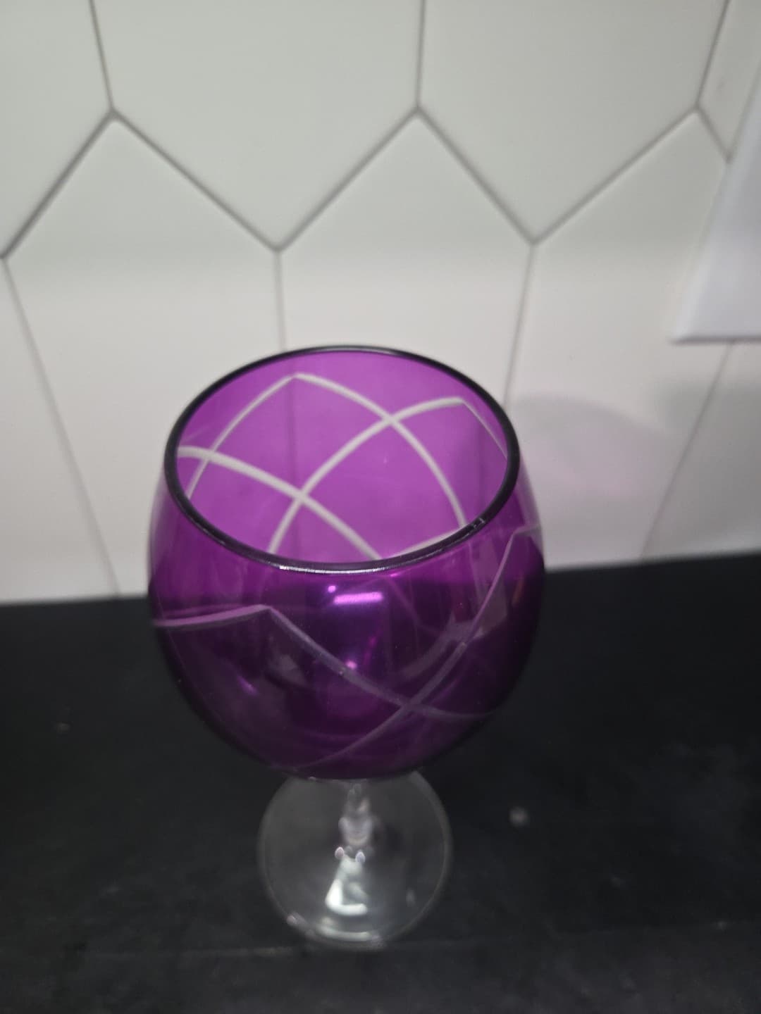 Pier 1 Amethyst Diamond Etch Wine Goblet, 8.75" Purple Balloon Glass Replacement - Thumbnail 5