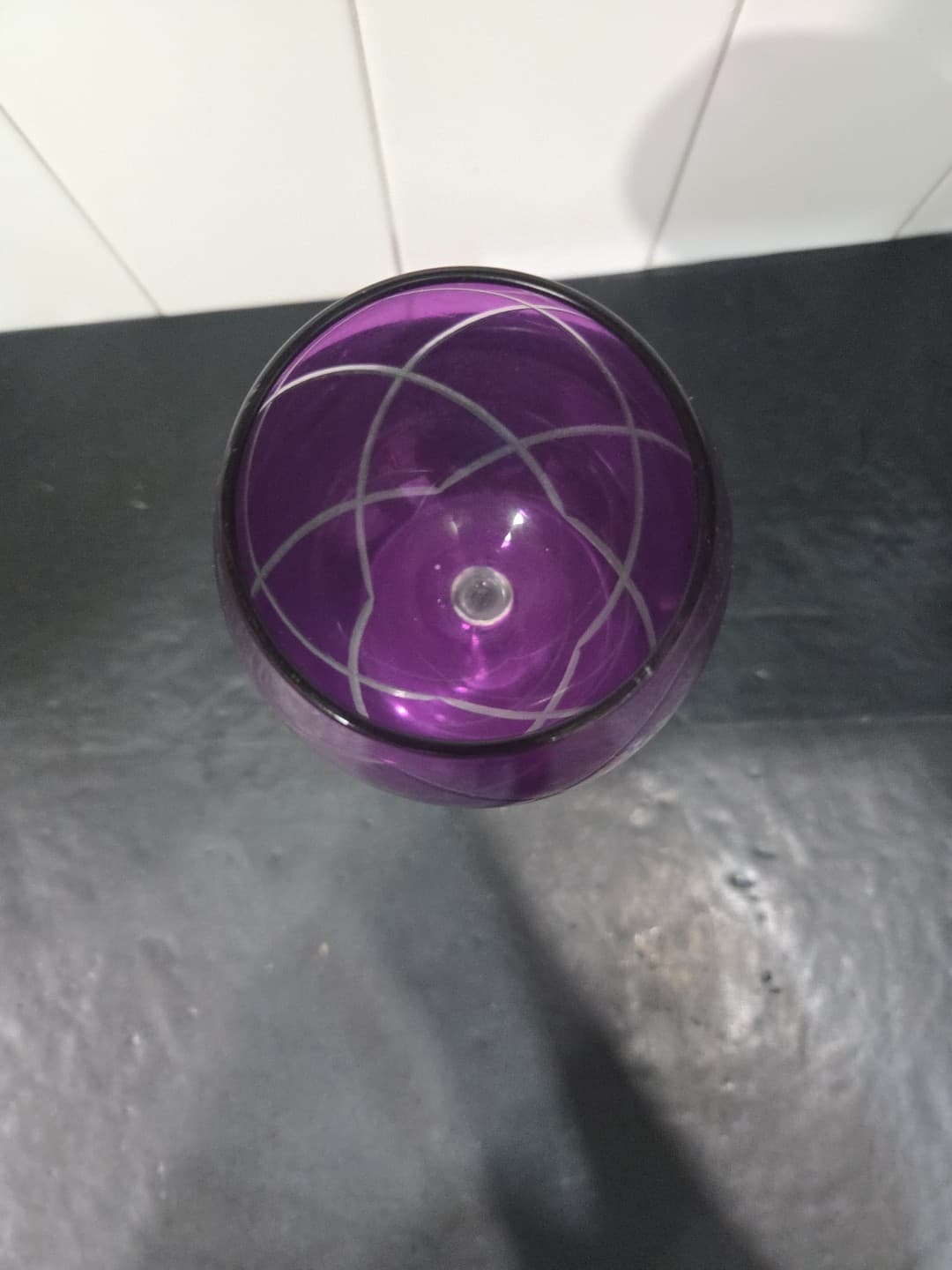 Pier 1 Amethyst Diamond Etch Wine Goblet, 8.75" Purple Balloon Glass Replacement - Thumbnail 6
