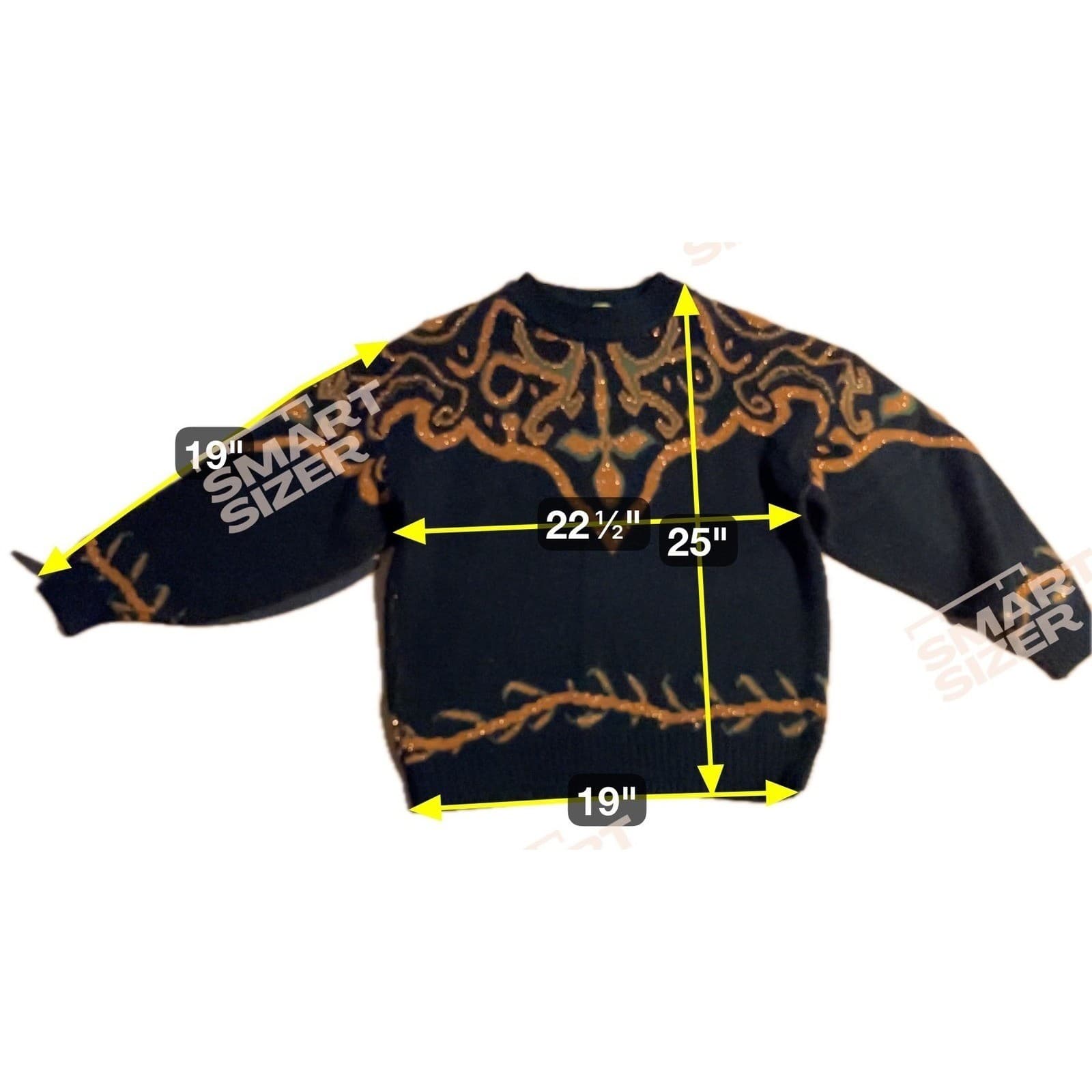 Cheryl Ornate Cross Intarsia Metallic Knit Sweater, Women's Large, Black Gold - Thumbnail 2