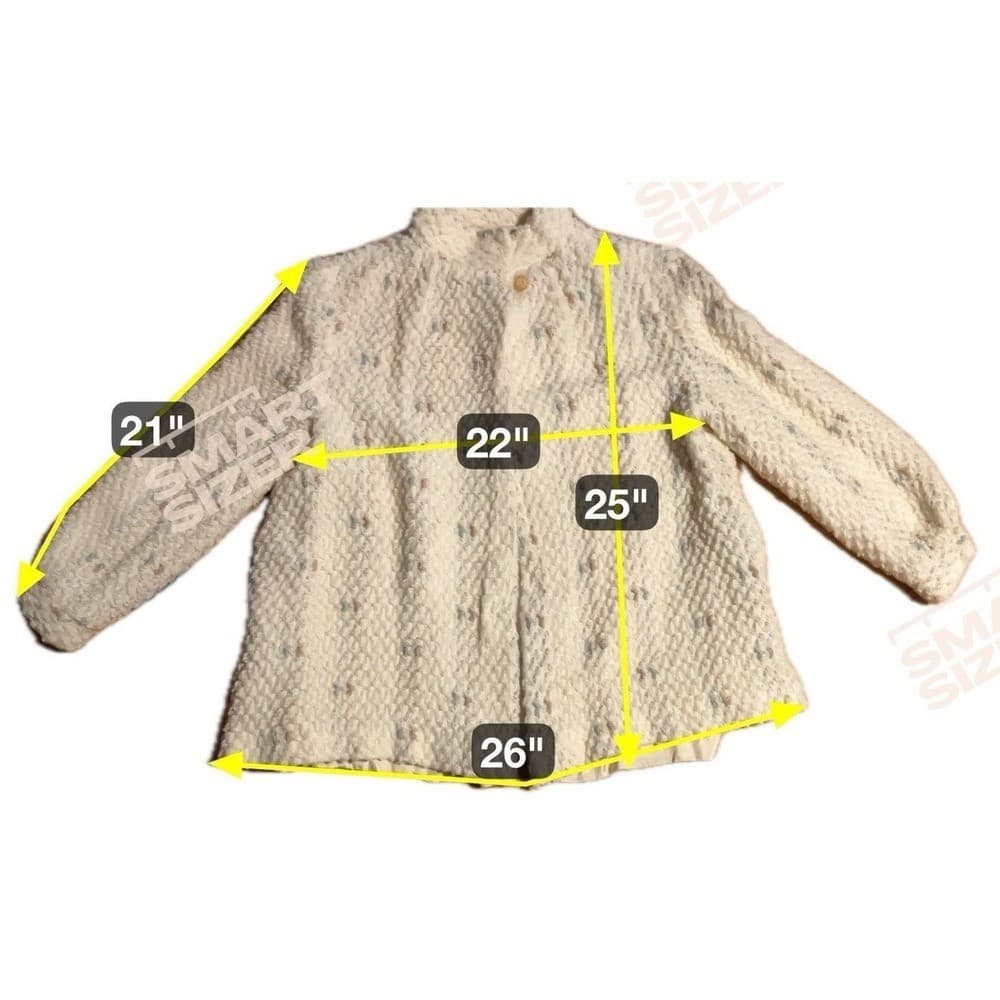 Cream Textured Boucle Knit Mock Neck, Vintage Button Front Jacket, Women's - Thumbnail 2