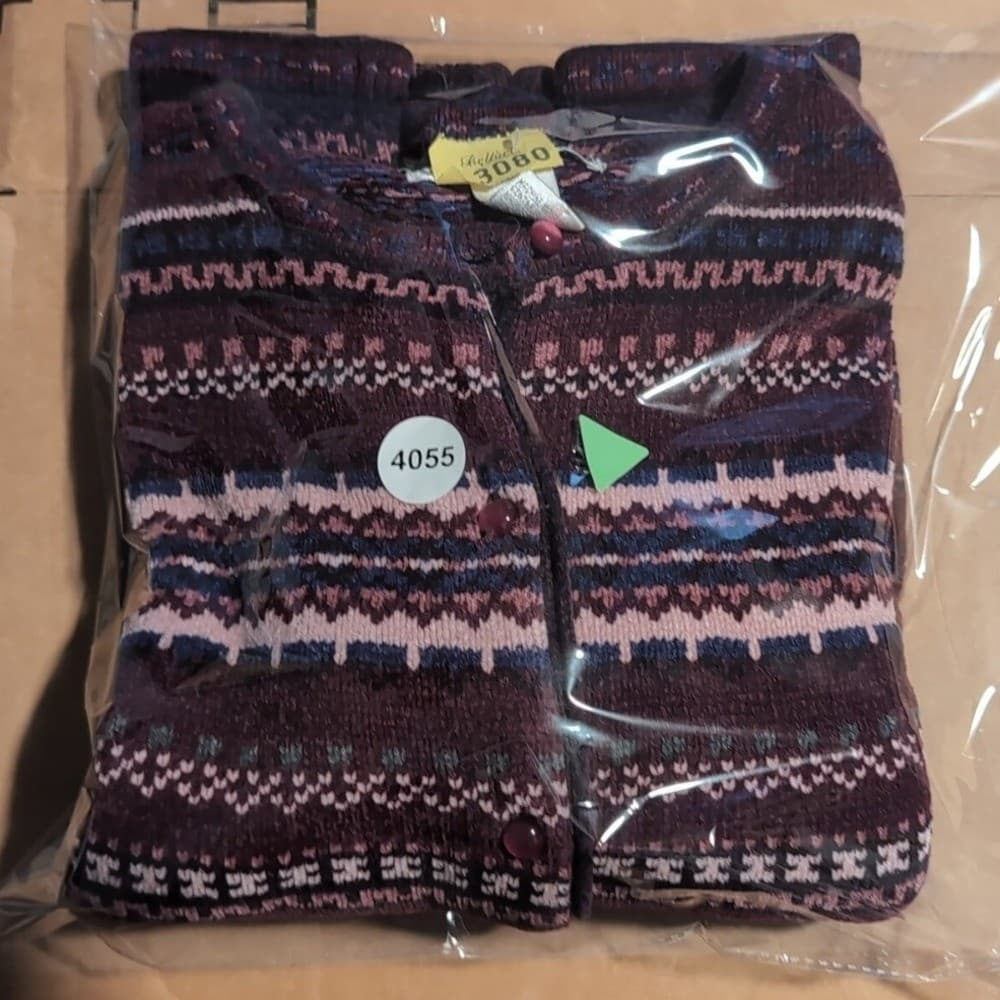 Dressbarn Fair Isle Cardigan Sweater, Women's Medium, Burgundy Knit Button Front - Thumbnail 8