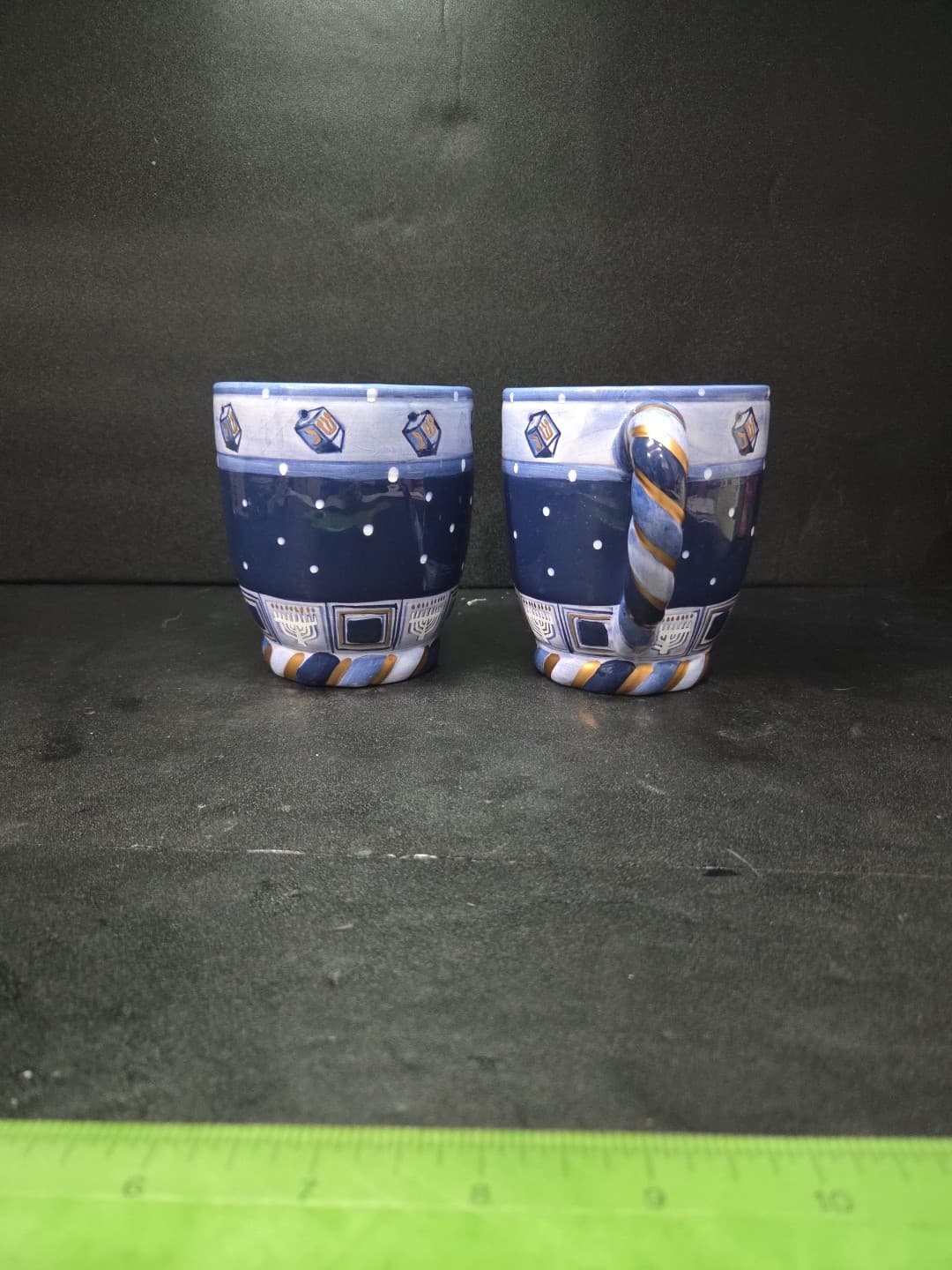 Chanukah Lights Coffee Mugs, Set of 2, Spindel Menorah Design, Cardinal Inc - Thumbnail 2