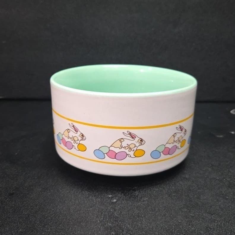 Little Bunny Collection Bowl, Vintage Pottery Childs Dish, Easter Rabbits Design - Thumbnail 5