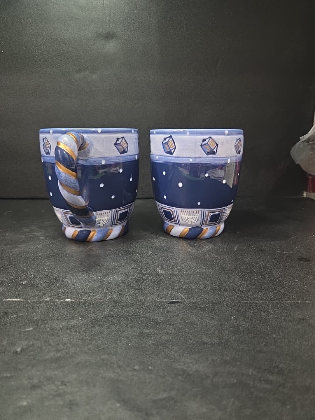 Chanukah Lights Coffee Mugs, Set of 2, Spindel Menorah Design, Cardinal Inc - Thumbnail 4