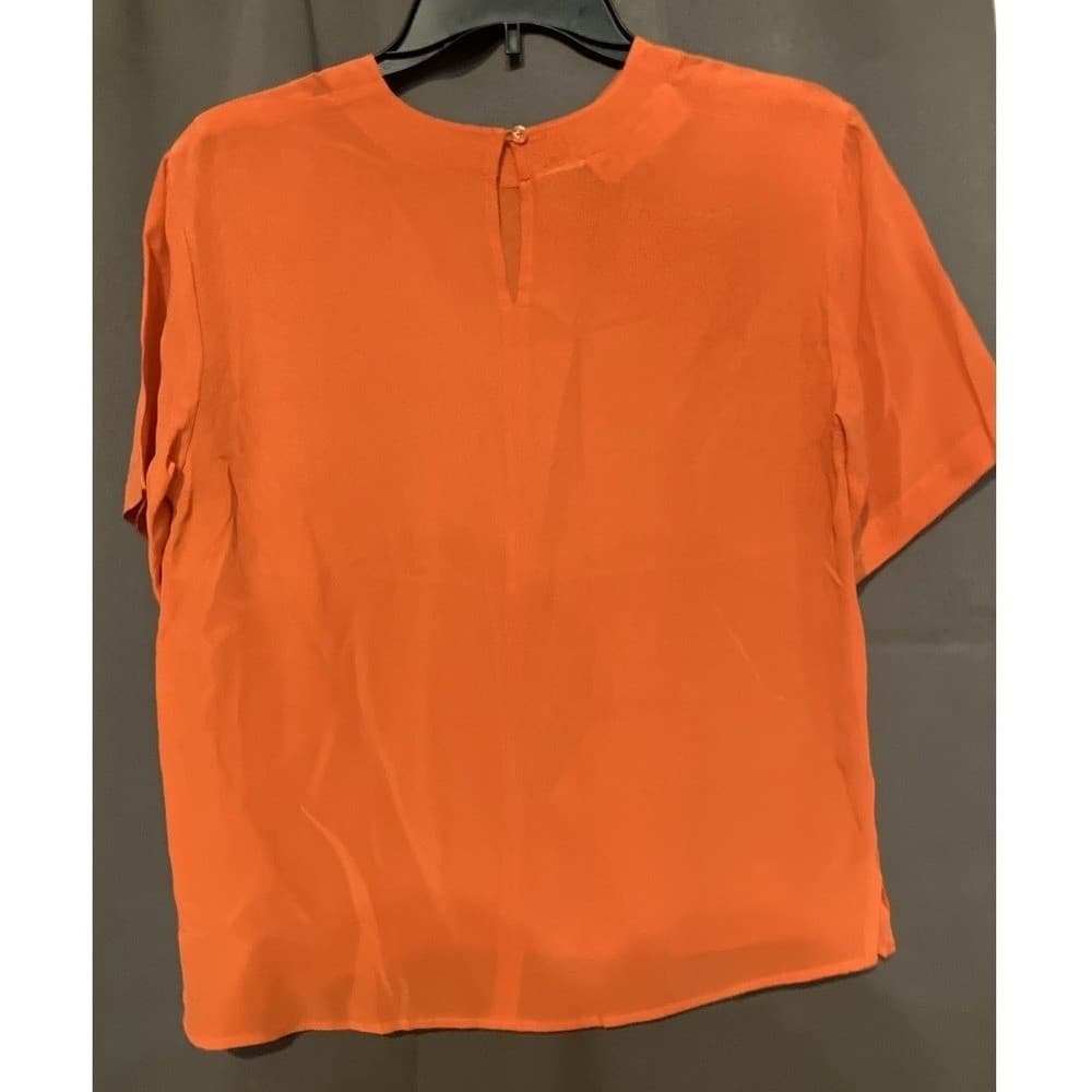 Boutique Women Orange Blouse, Women's Petite Top, Keyhole Back, 100% Silk - Thumbnail 4