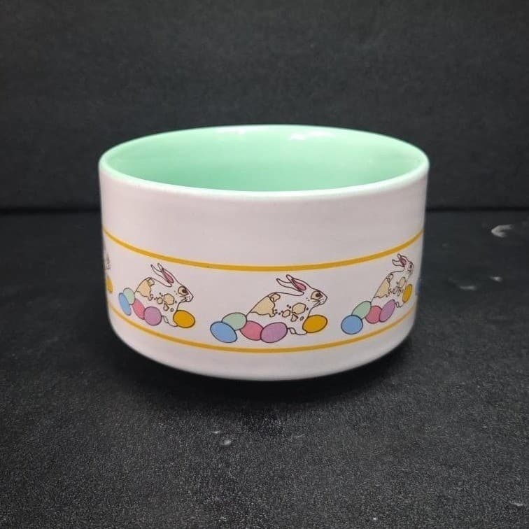 Little Bunny Collection Bowl, Vintage Pottery Childs Dish, Easter Rabbits Design - Thumbnail 4