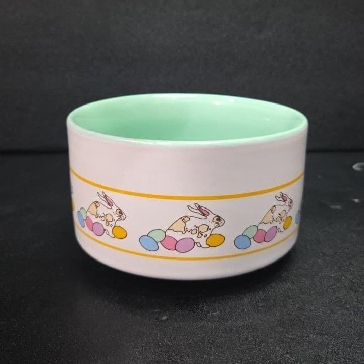 Little Bunny Collection Bowl, Vintage Pottery Childs Dish, Easter Rabbits Design - Thumbnail 2