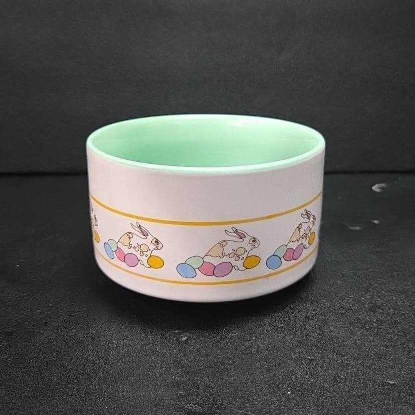 Little Bunny Collection Bowl, Vintage Pottery Childs Dish, Easter Rabbits Design - Thumbnail 3