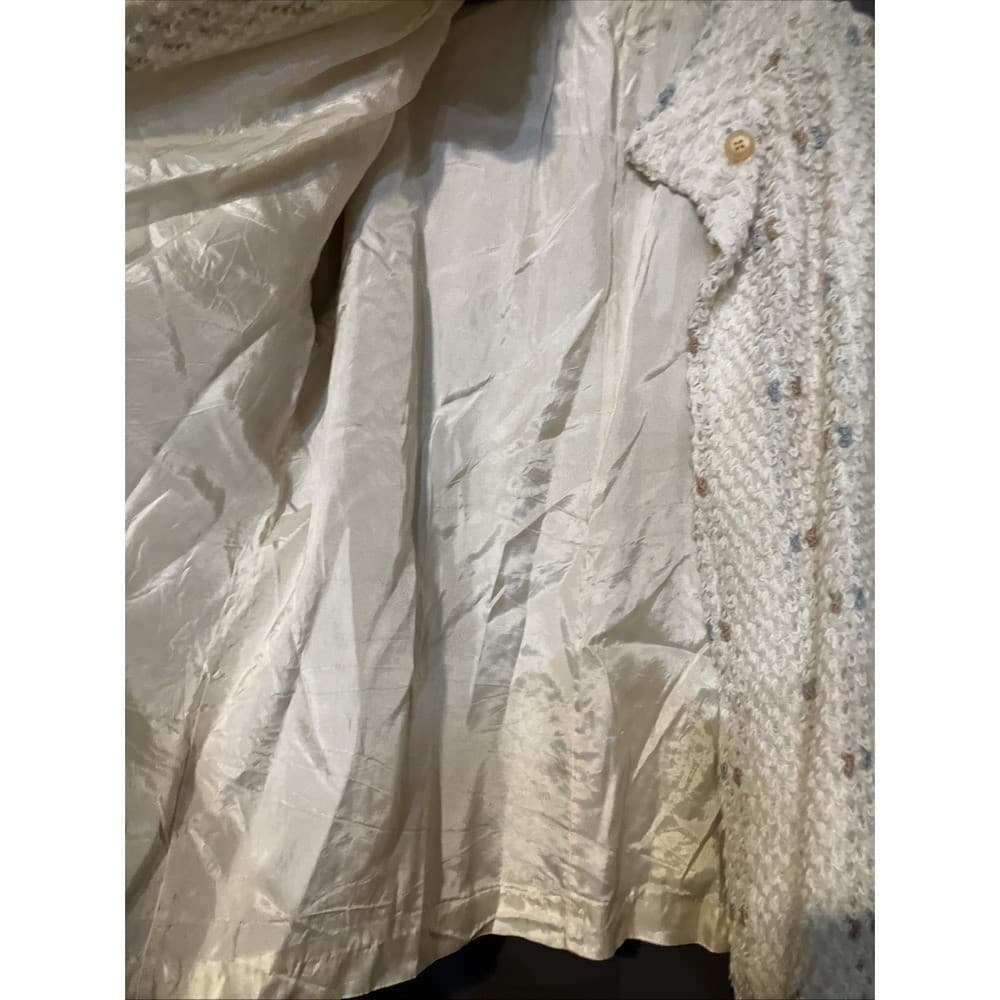 Cream Textured Boucle Knit Mock Neck, Vintage Button Front Jacket, Women's - Thumbnail 6